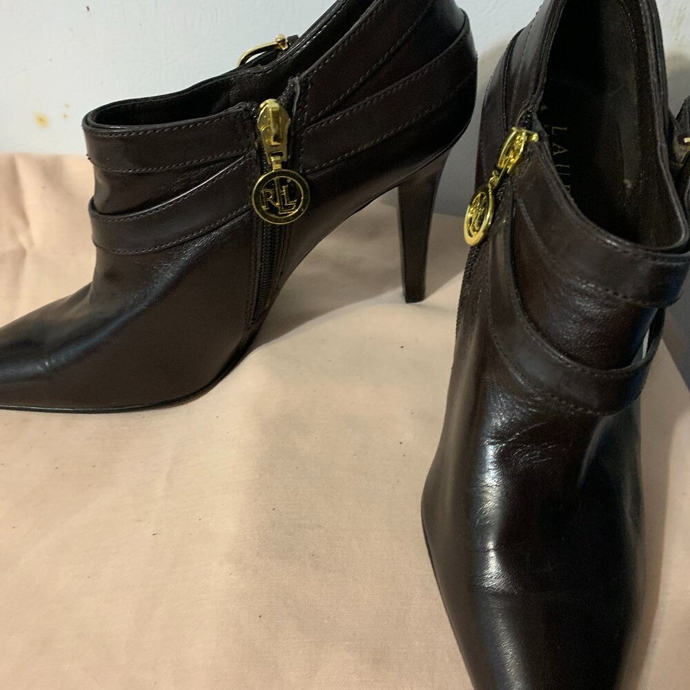 Stiletto ankle boot, Wine, genuine leather size 8.5M by Ralph Lauren, NEW